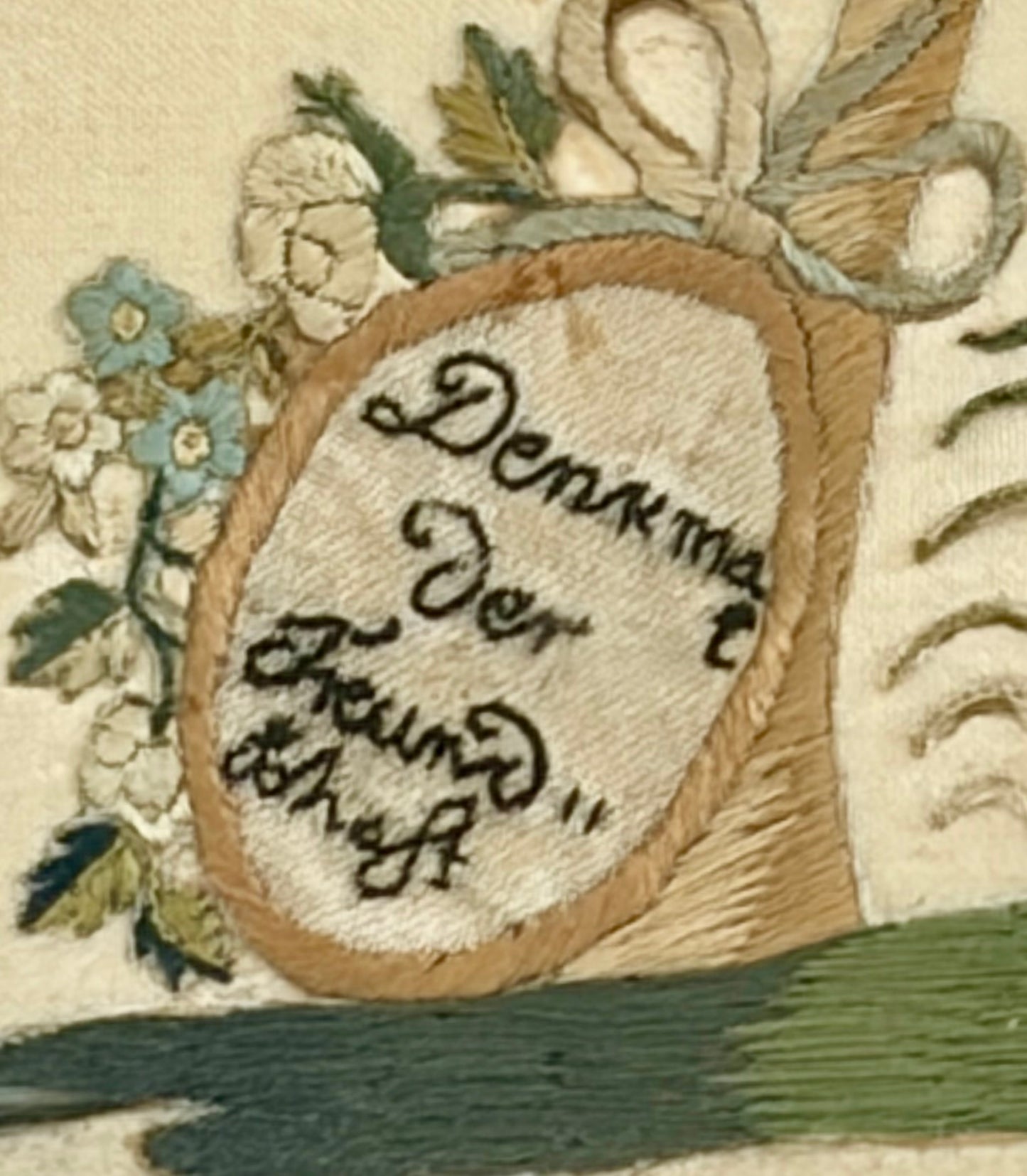 Late 18th Century Wool on Silk German Memorial Needlework