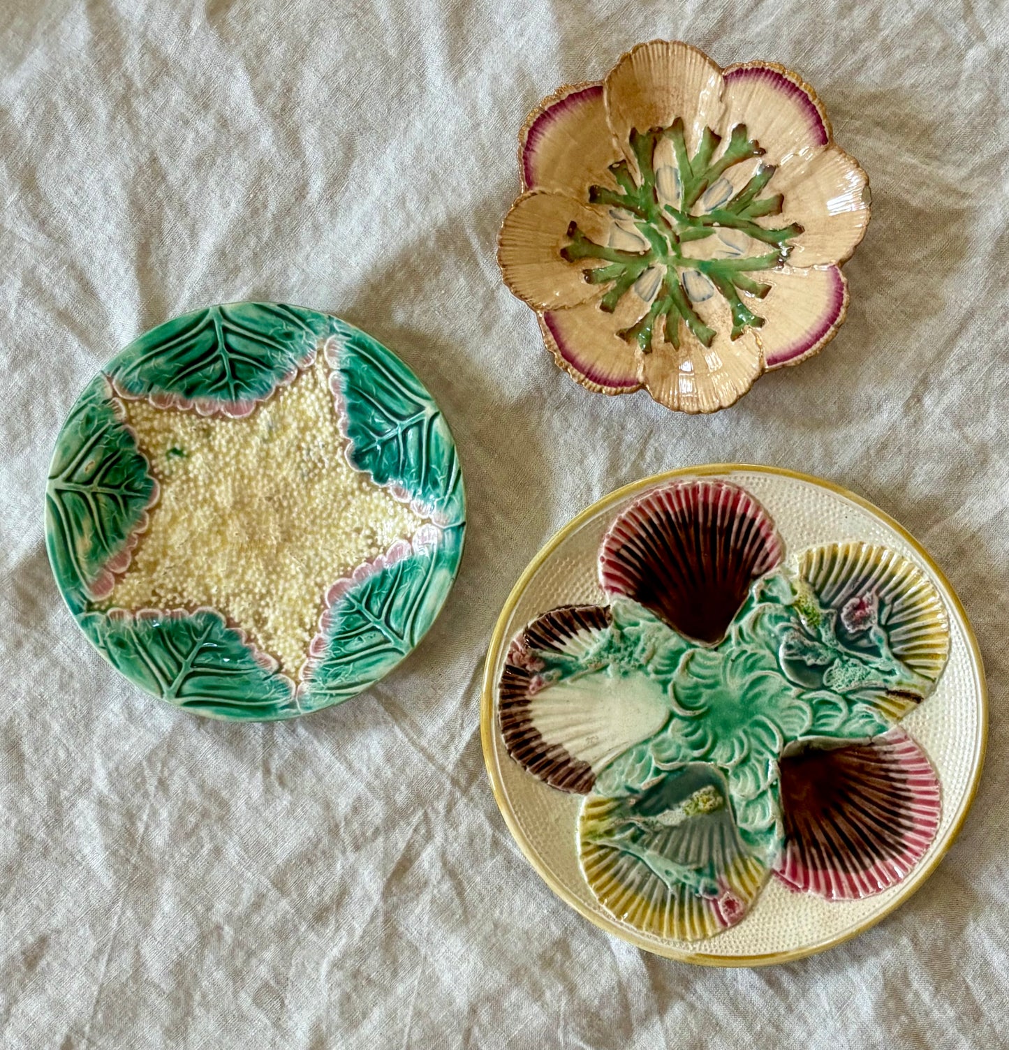 Trio of Sea Themed Majolica Plates