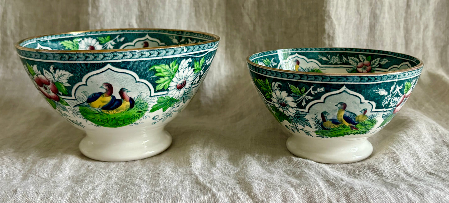 Pair of Vintage  Pheasant and Quail Cafe au Lait Bowls by Portieux Vallerysthal