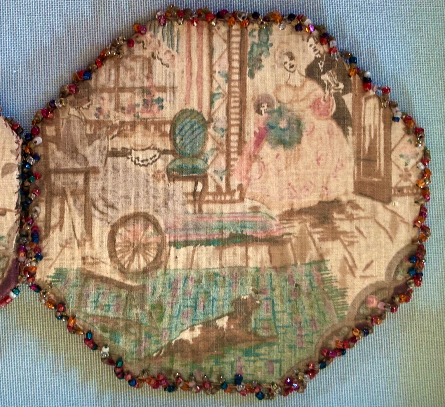 Victorian Silk Toile Needle Case in a Contemporary Shadow Box Frame