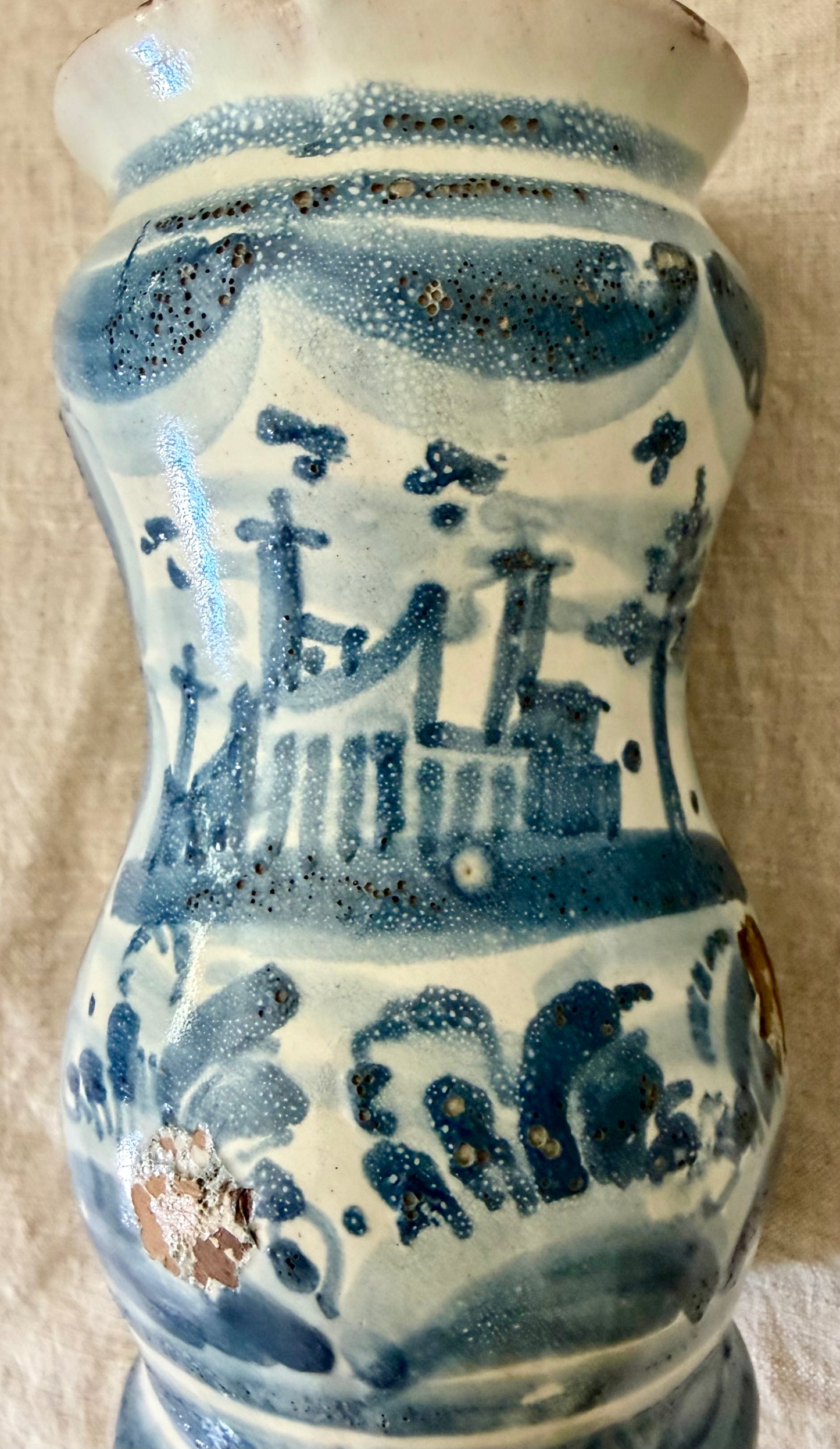 Pair of Southern Italian Maiolica Albarello or Apothecary Jars
