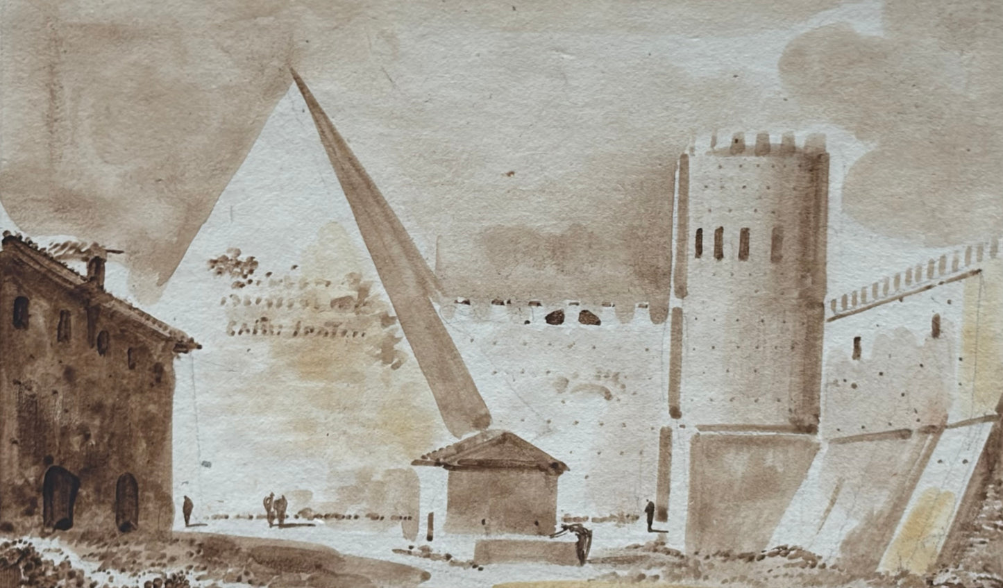 Set of Four Grand Tour Grisaille Watercolors of Rome