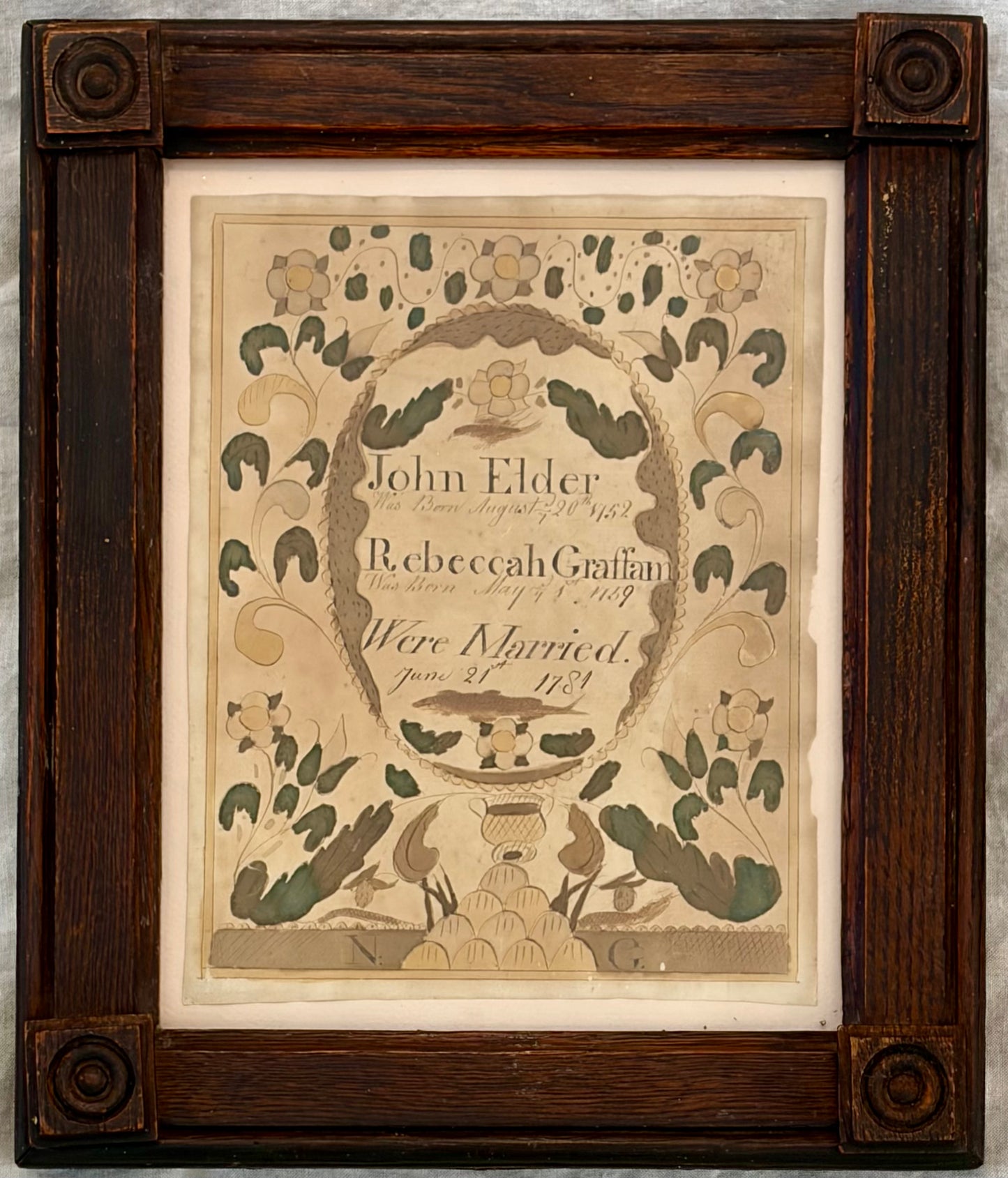Post 1830 Marriage Fraktur from Windham, Maine