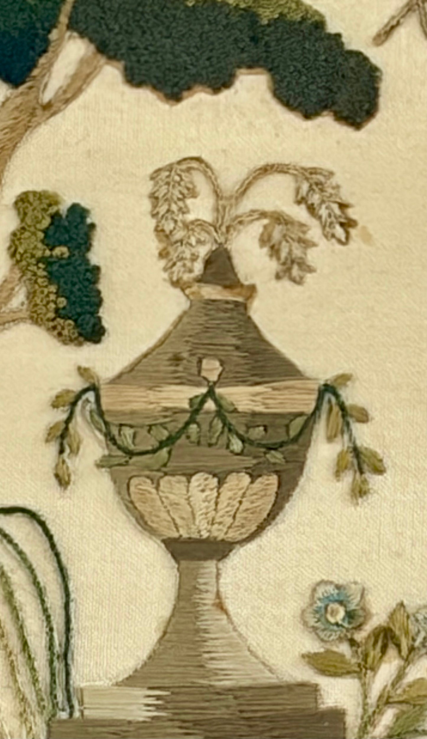 Late 18th Century Wool on Silk German Memorial Needlework
