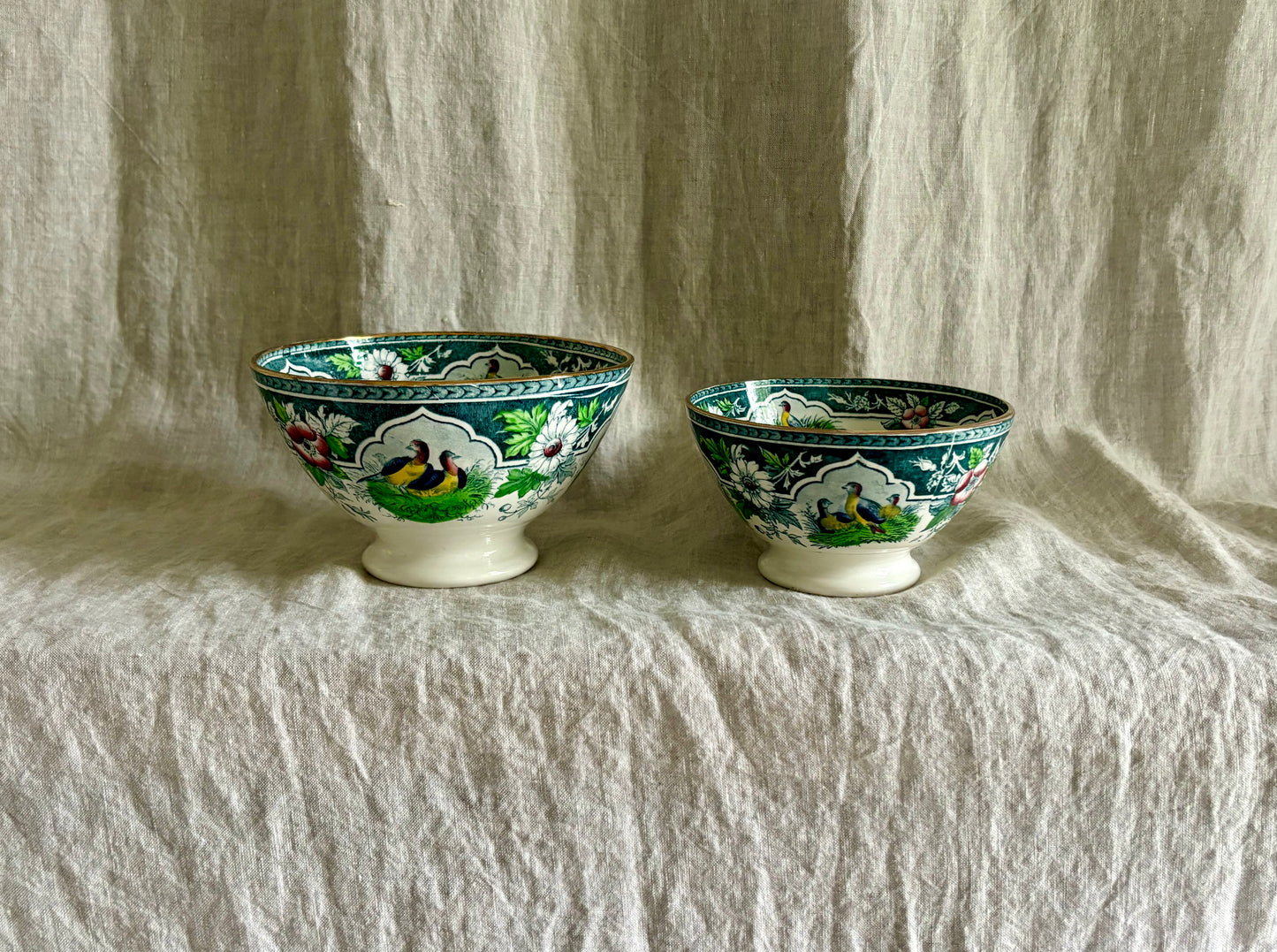 Pair of Vintage  Pheasant and Quail Cafe au Lait Bowls by Portieux Vallerysthal