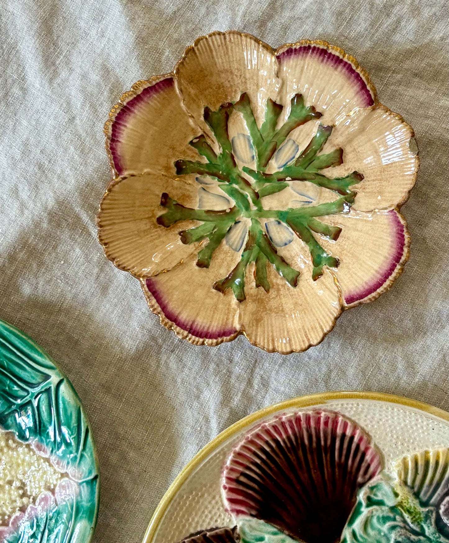 Trio of Sea Themed Majolica Plates