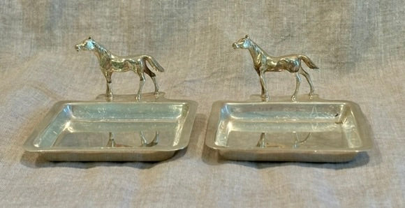 One of a Pair of Sterling Silver Trays With a Fully Modeled Horse