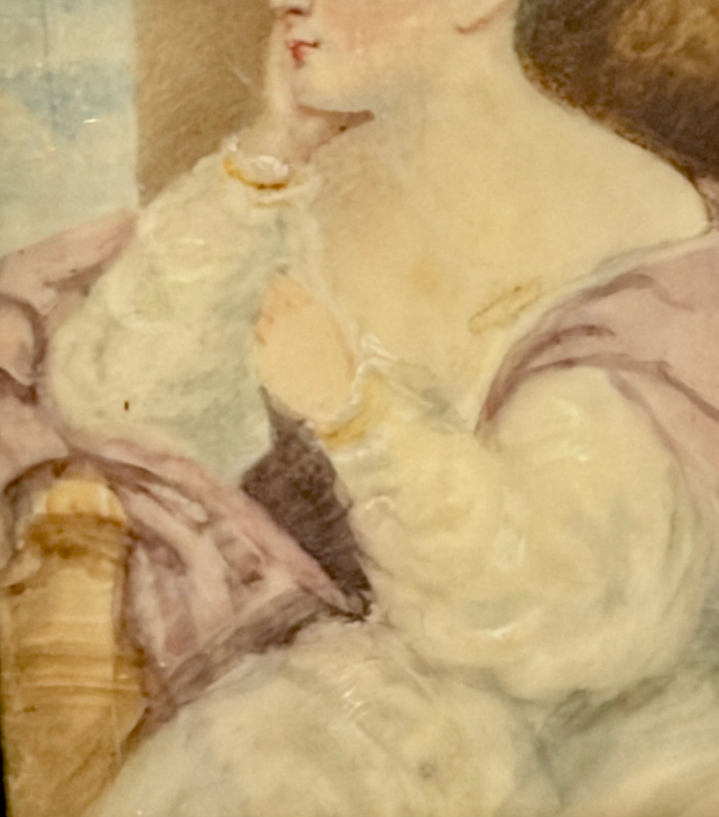French 1830s Romantic Era Portrait Miniature in Rosewood Frame