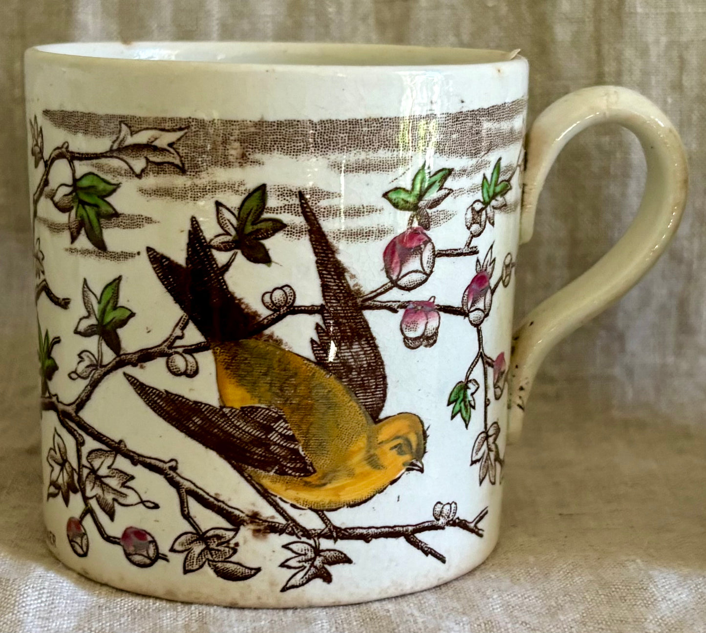 Collection of Five Children's Staffordshire Bird and Alphabet Mugs