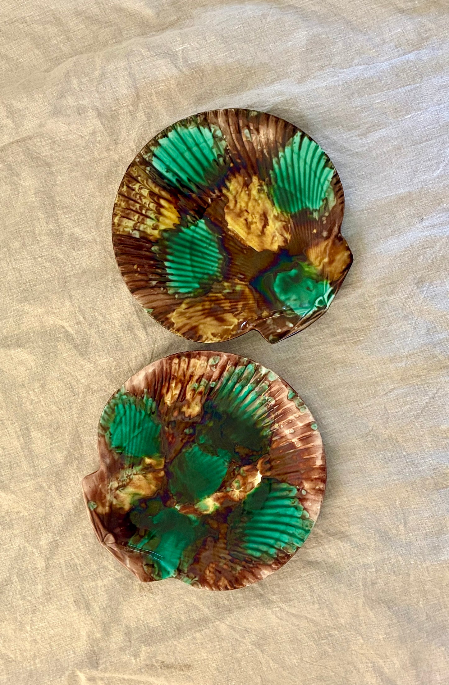 One of a pair of Victorian Wedgwood Majolica Shell Form Plates