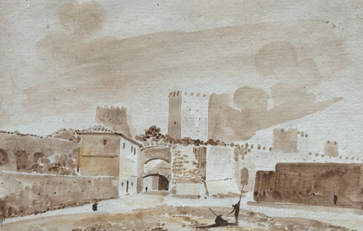 Set of Four Grand Tour Grisaille Watercolors of Rome