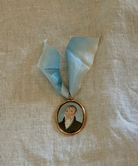 Early 19th Century Naive Miniature Portrait of a Young Gentleman