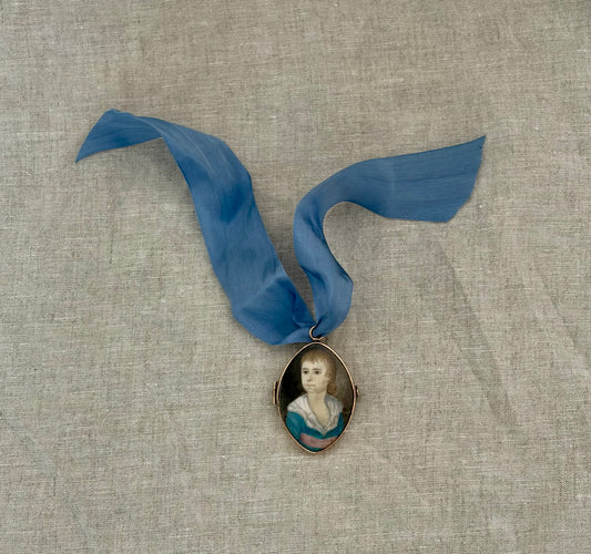 18th Century English Miniature Portrait Set in a Rose Gold Pin/Brooch