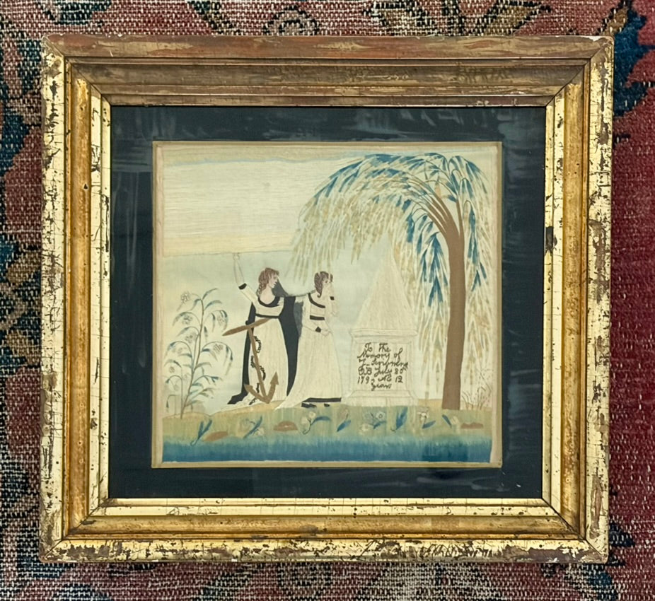 Cambridge, Massachusettes Schoolgirl Memorial Embrodery - 18th Century