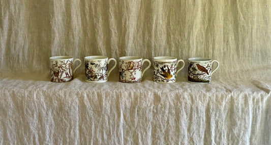 Collection of Five Children's Staffordshire Bird and Alphabet Mugs