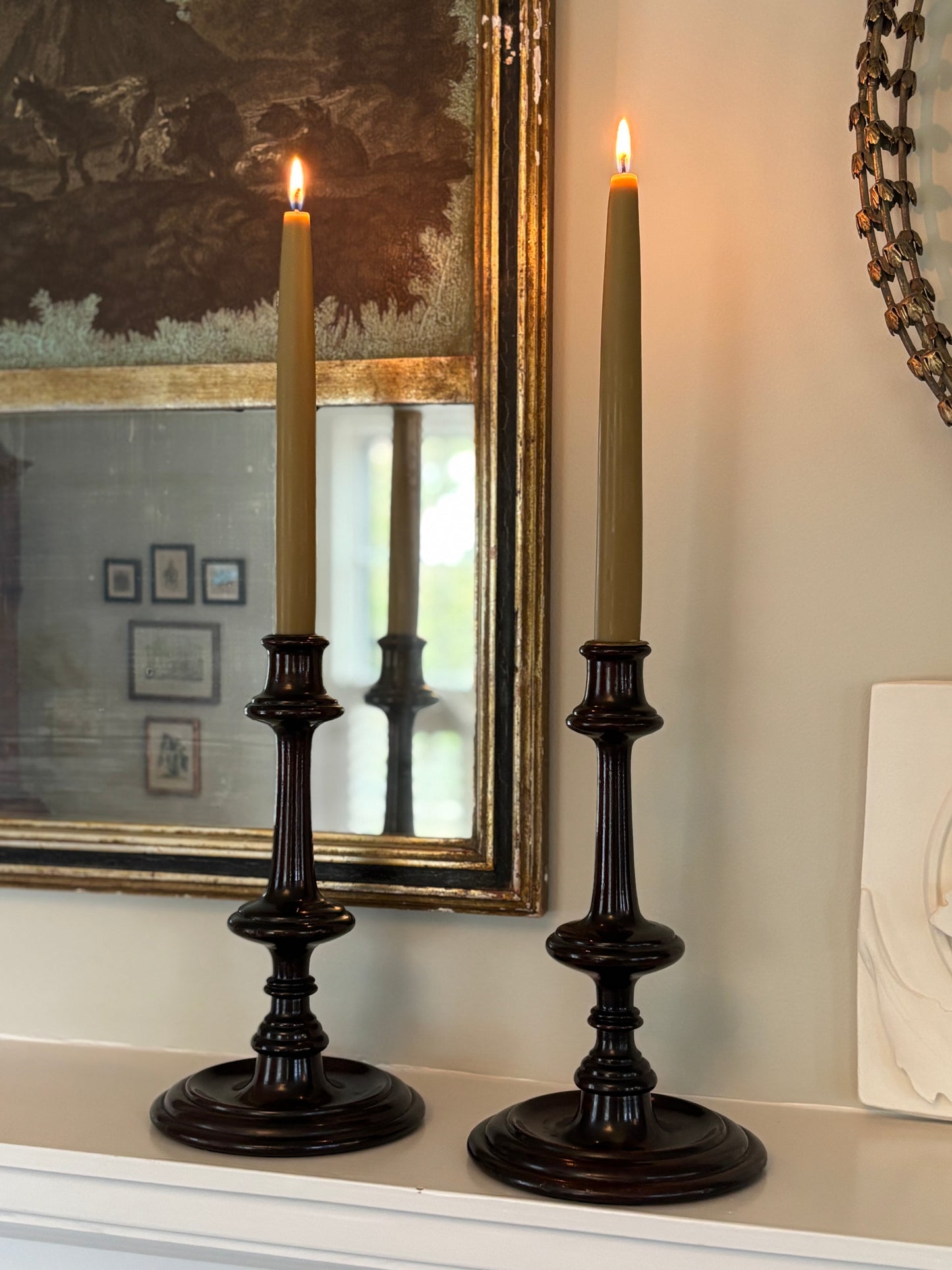 English Turned Wood Candlesticks