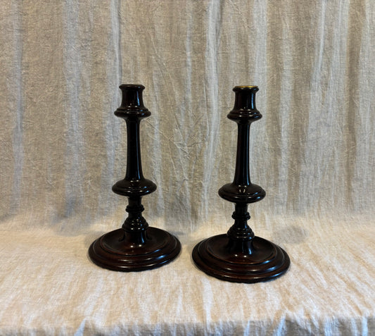 English Turned Wood Candlesticks