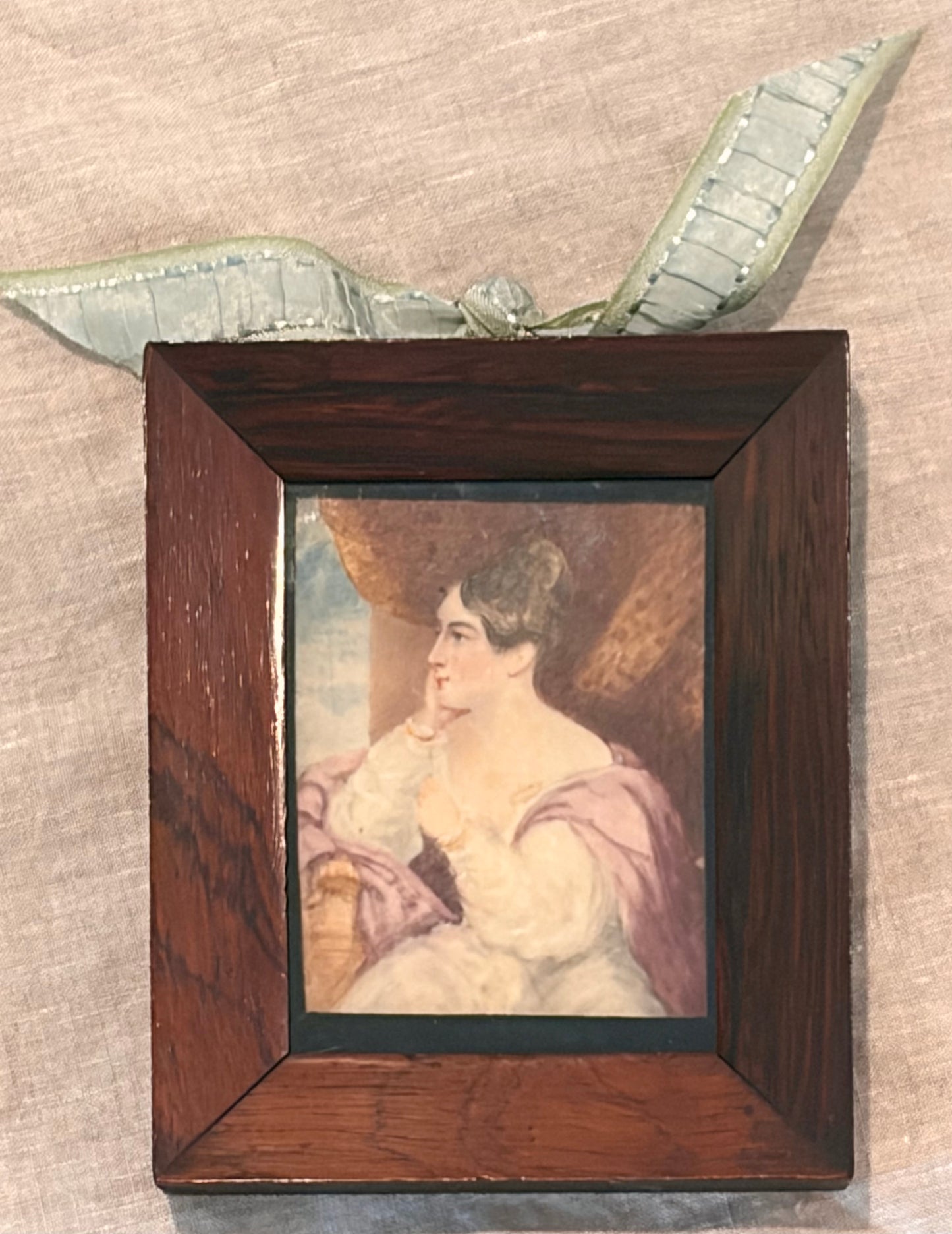 French 1830s Romantic Era Portrait Miniature in Rosewood Frame