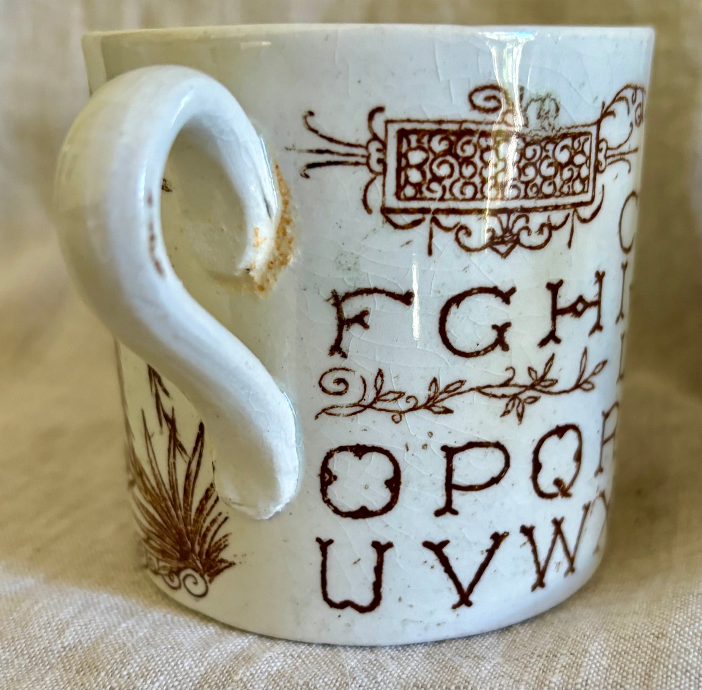 Collection of Five Children's Staffordshire Bird and Alphabet Mugs