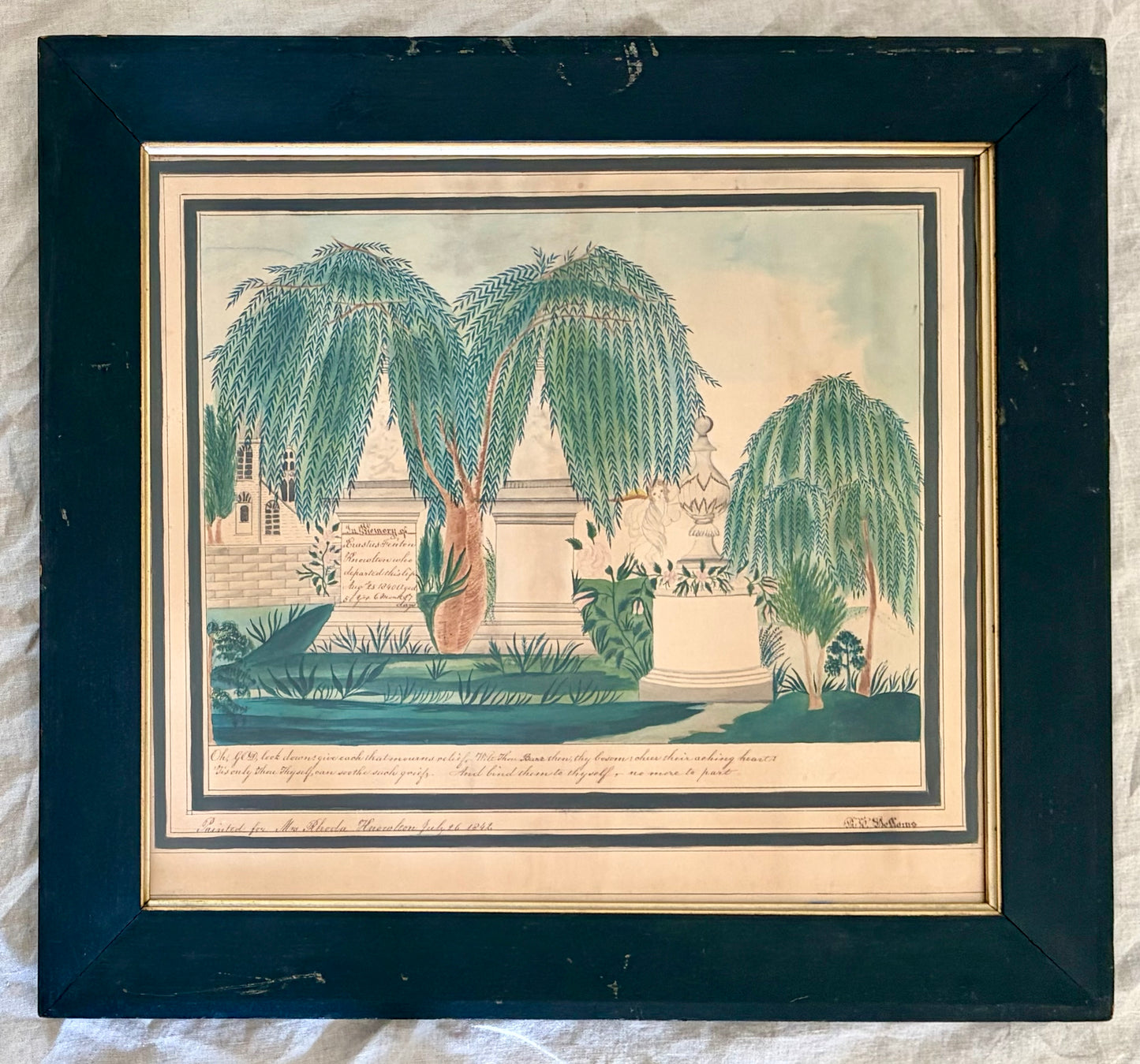 Circa 1840 Large Fenton Family Memorial Watercolor