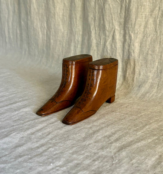 Pair of 19th Century Hand Carved English Snuff Boxes in the Form of Boots