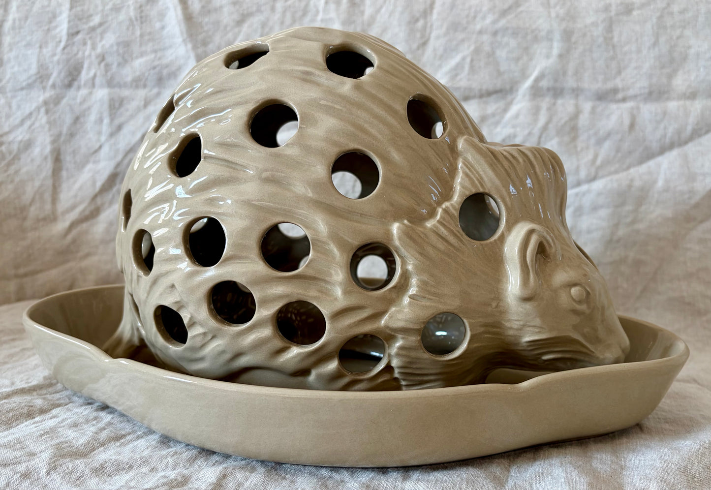 1940s Wedgwood Drabware Hedgehog Form Crocus Pot