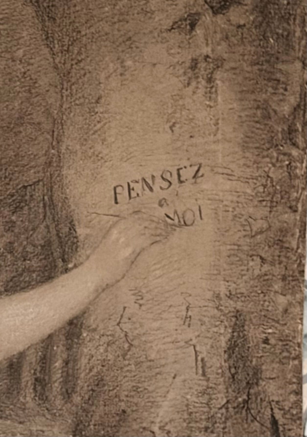 Early 19th Century French Charcoal Drawing “Pense a Moi”