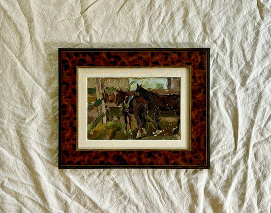 Russian Mid-Century Impressionist Oil Painting of Two Horses