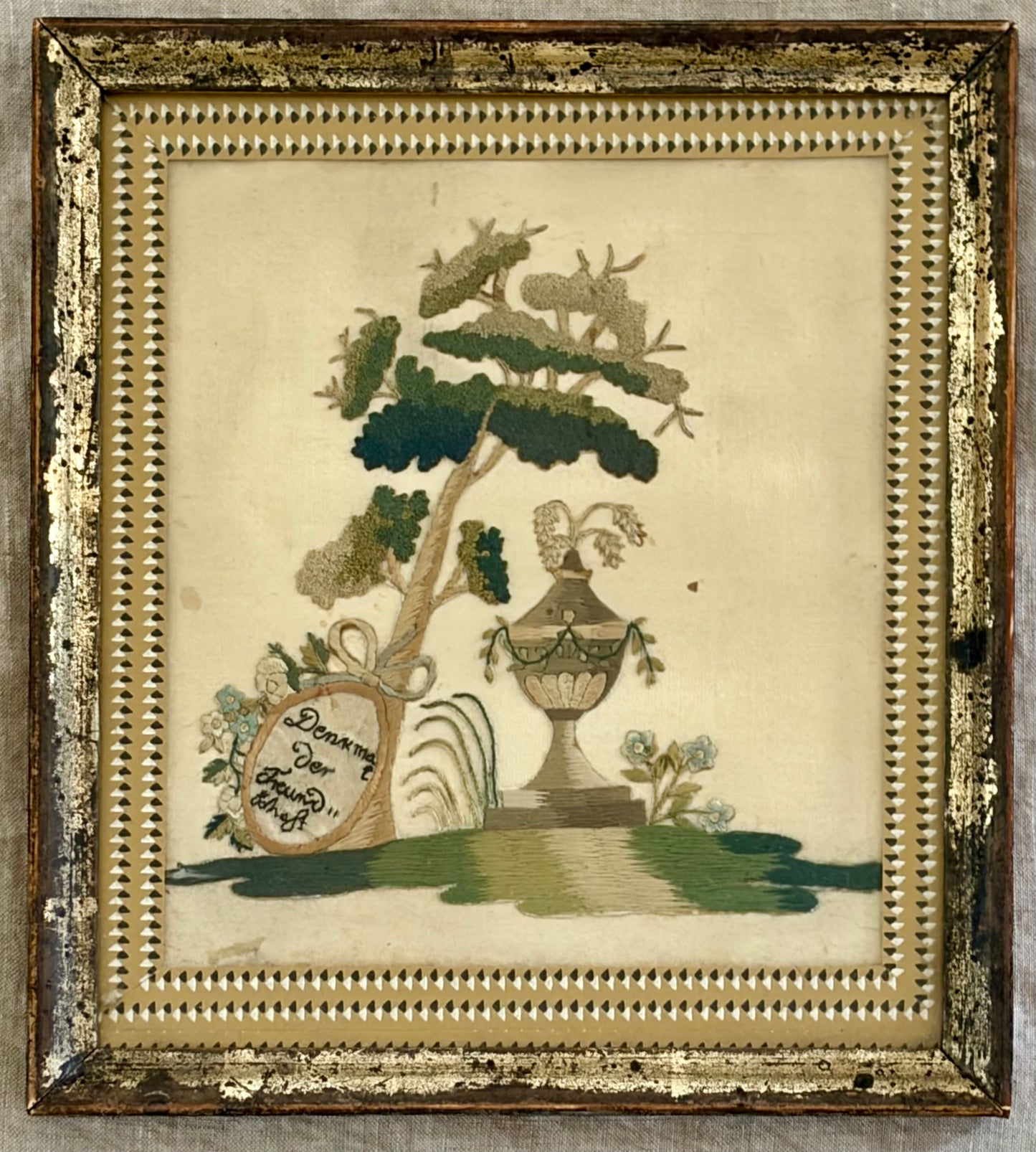 Late 18th Century Wool on Silk German Memorial Needlework