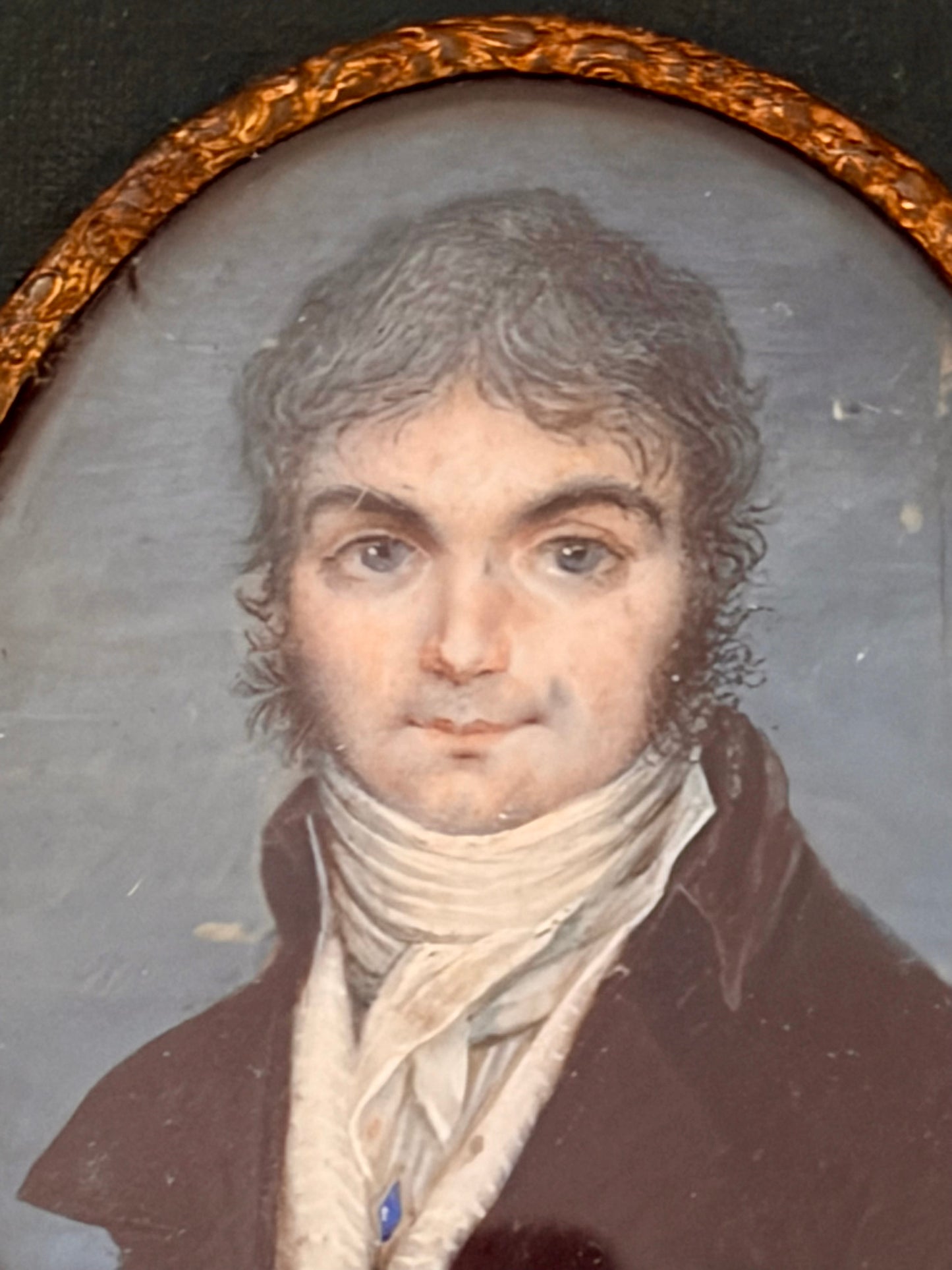 19th Century ContinentalPortrait Miniature in an Unusual Green Frame