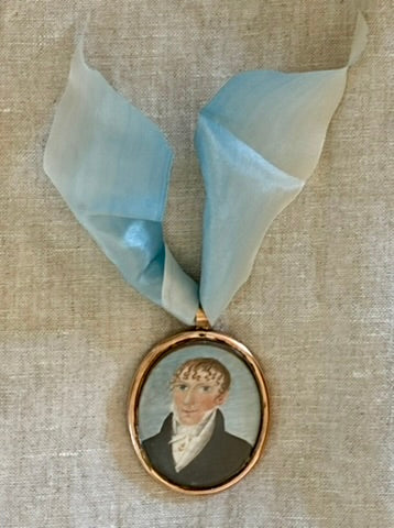 Early 19th Century Naive Miniature Portrait of a Young Gentleman
