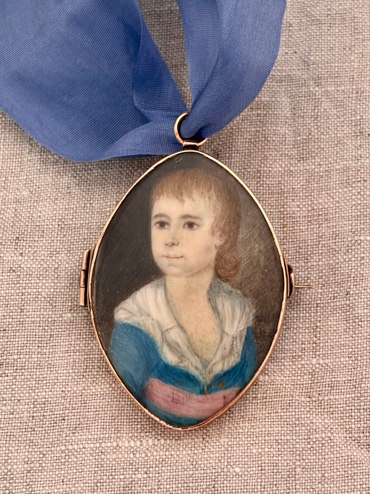18th Century English Miniature Portrait Set in a Rose Gold Pin/Brooch