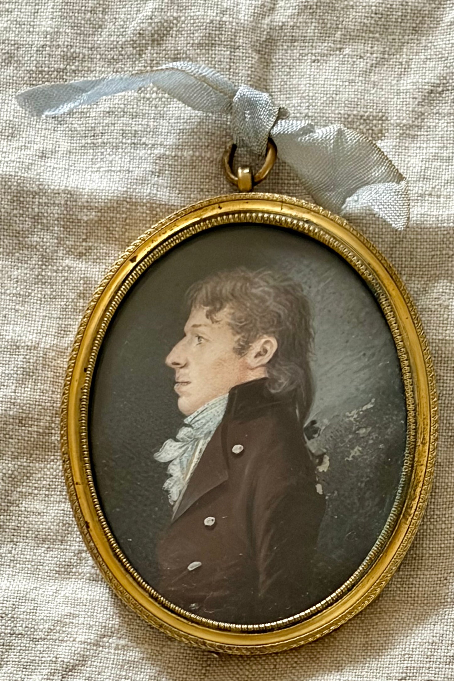 19th Century Profile Miniature Portrait of a Gentleman in Cameo Frame
