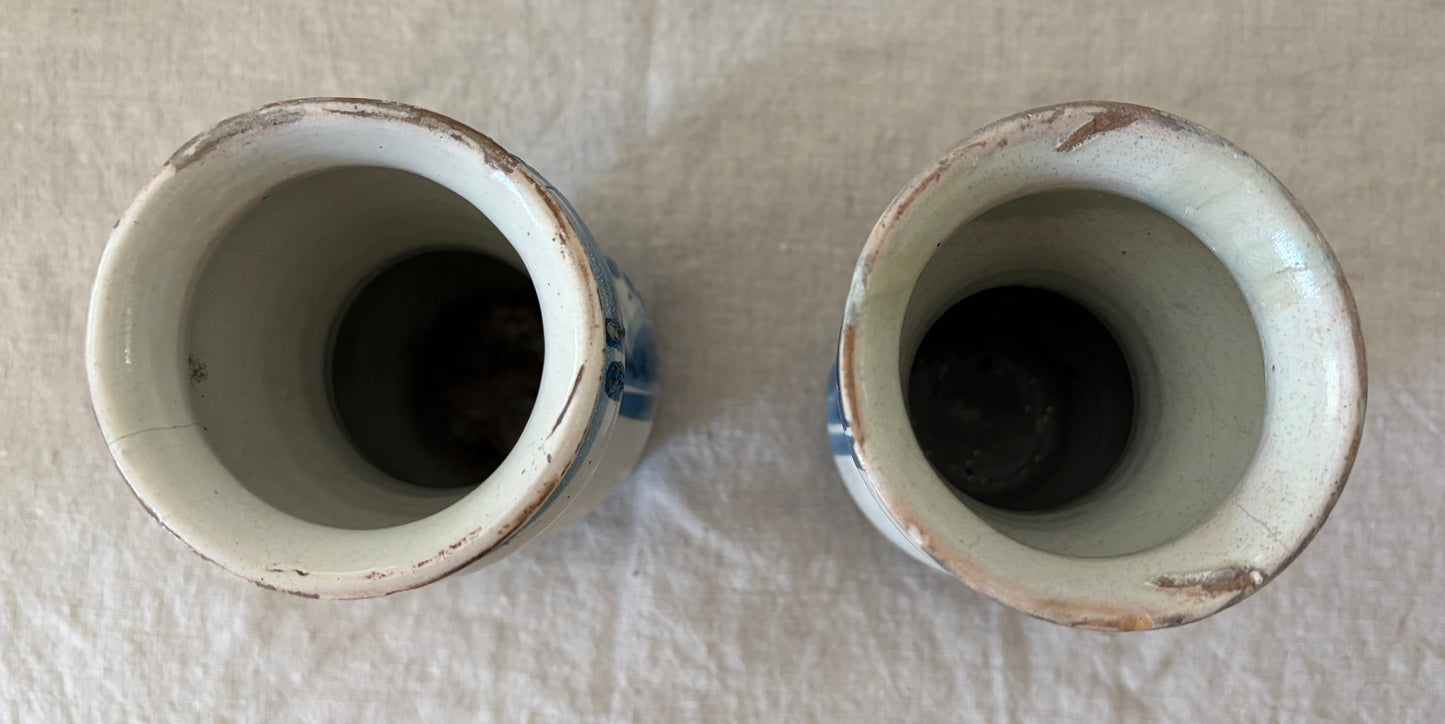 Pair of Southern Italian Maiolica Albarello or Apothecary Jars