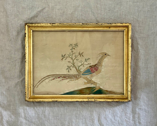 18th Century American Silk on Silk Embroidery of a Pheasant