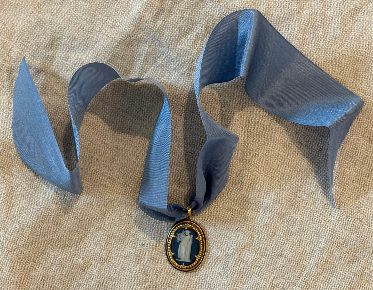 Vintage Wedgwood Pendant in a Gold Filled. Setting with Seed Pearls