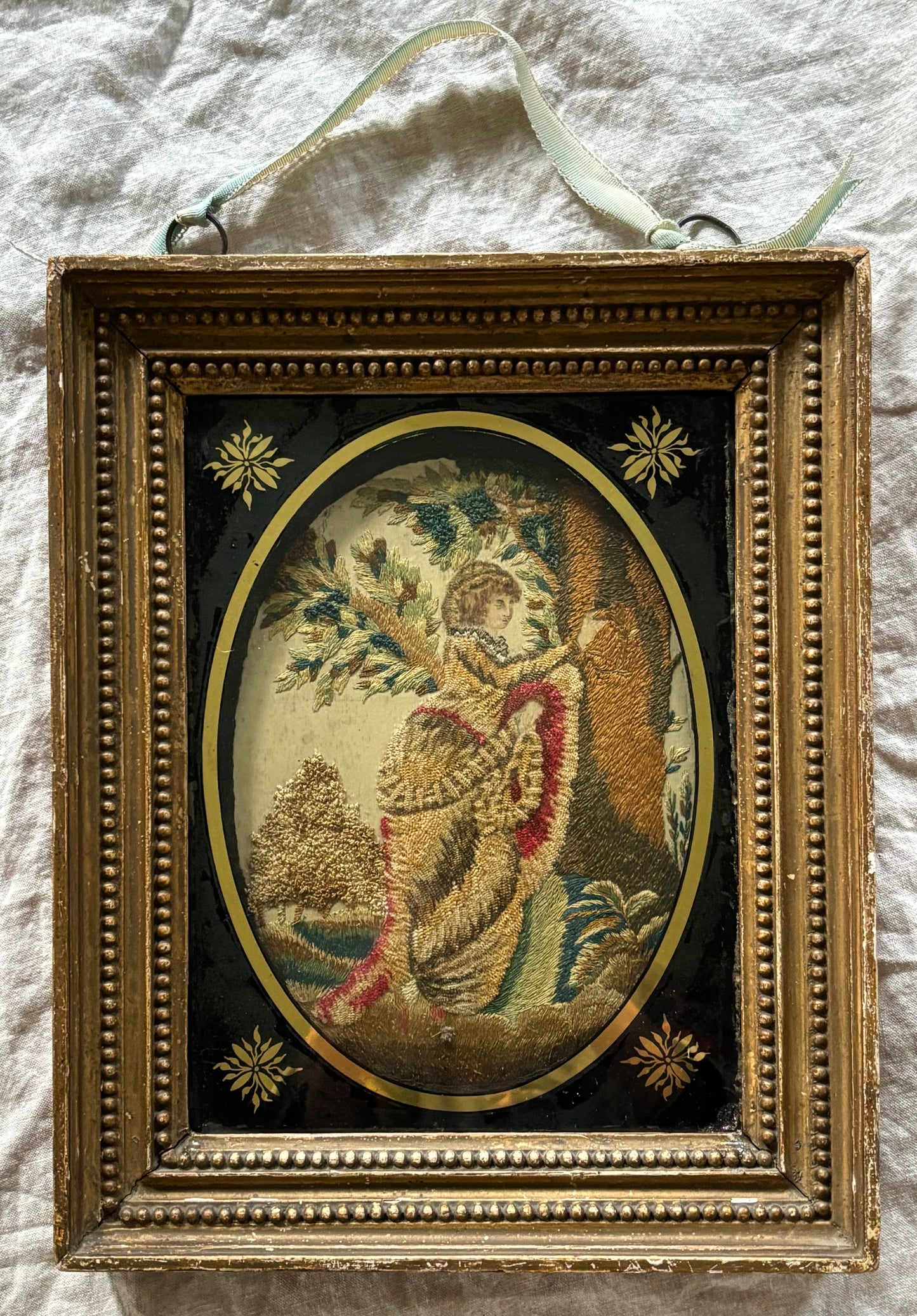 English Silk and Chenille on Silk Embroidery