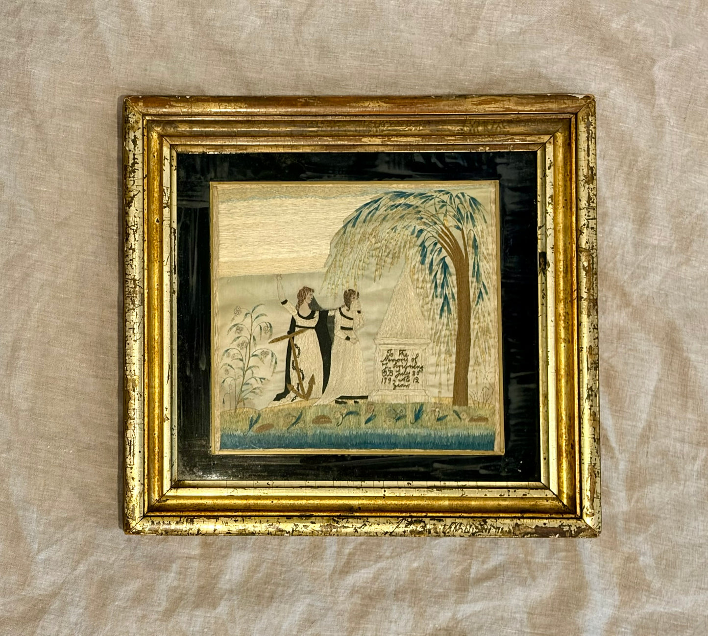Cambridge, Massachusettes Schoolgirl Memorial Embrodery - 18th Century