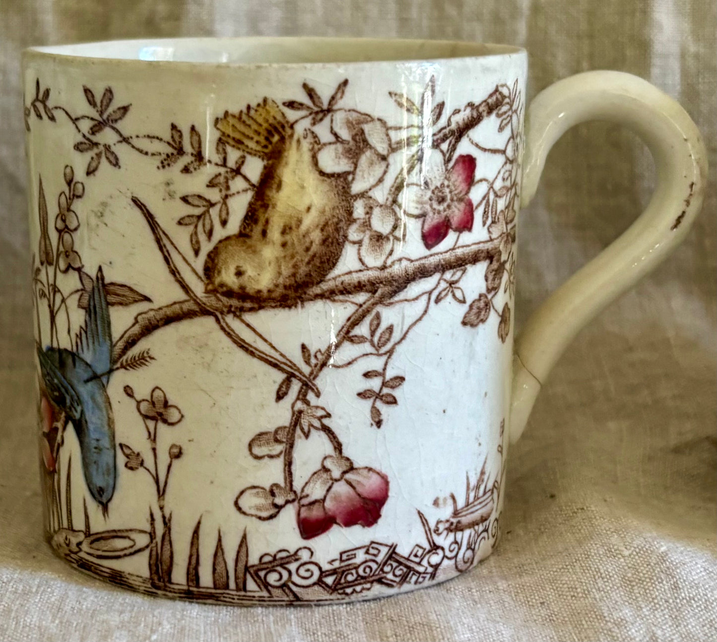 Collection of Five Children's Staffordshire Bird and Alphabet Mugs