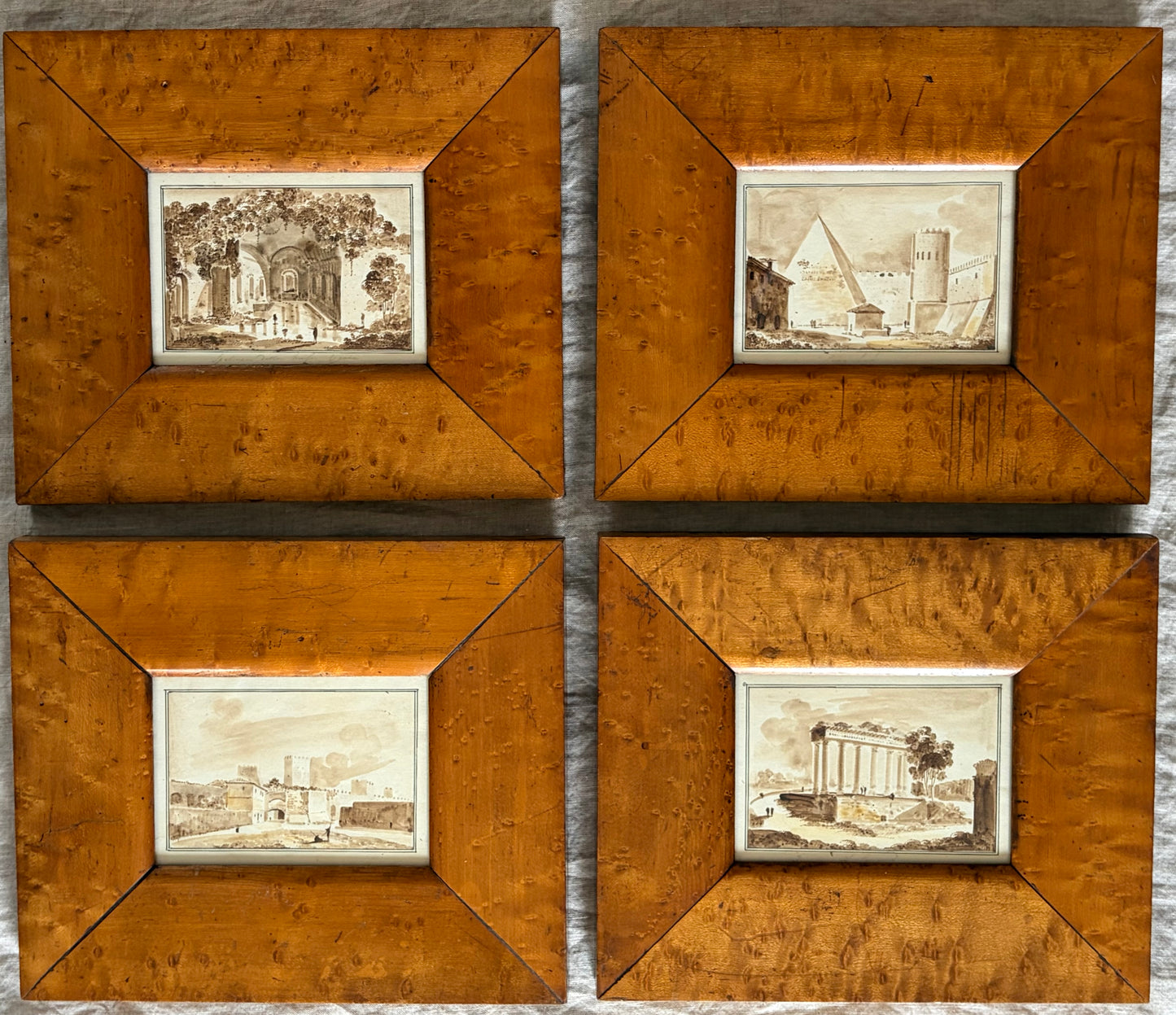 Set of Four Grand Tour Grisaille Watercolors of Rome