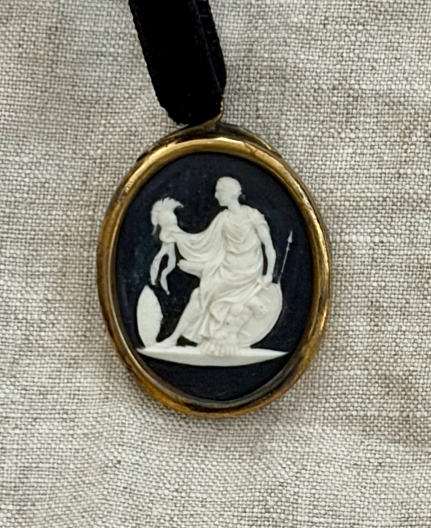 19th Century Porcelain Medallion Pendant Depicting Athena