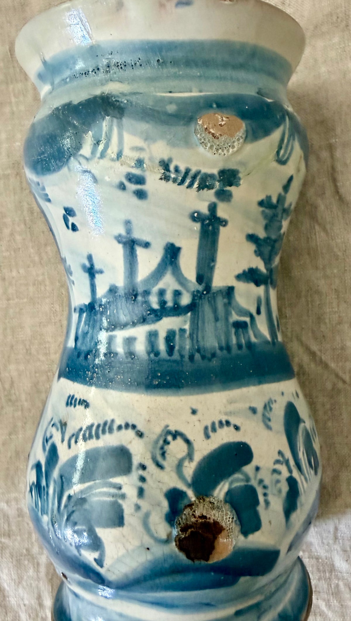 Pair of Southern Italian Maiolica Albarello or Apothecary Jars