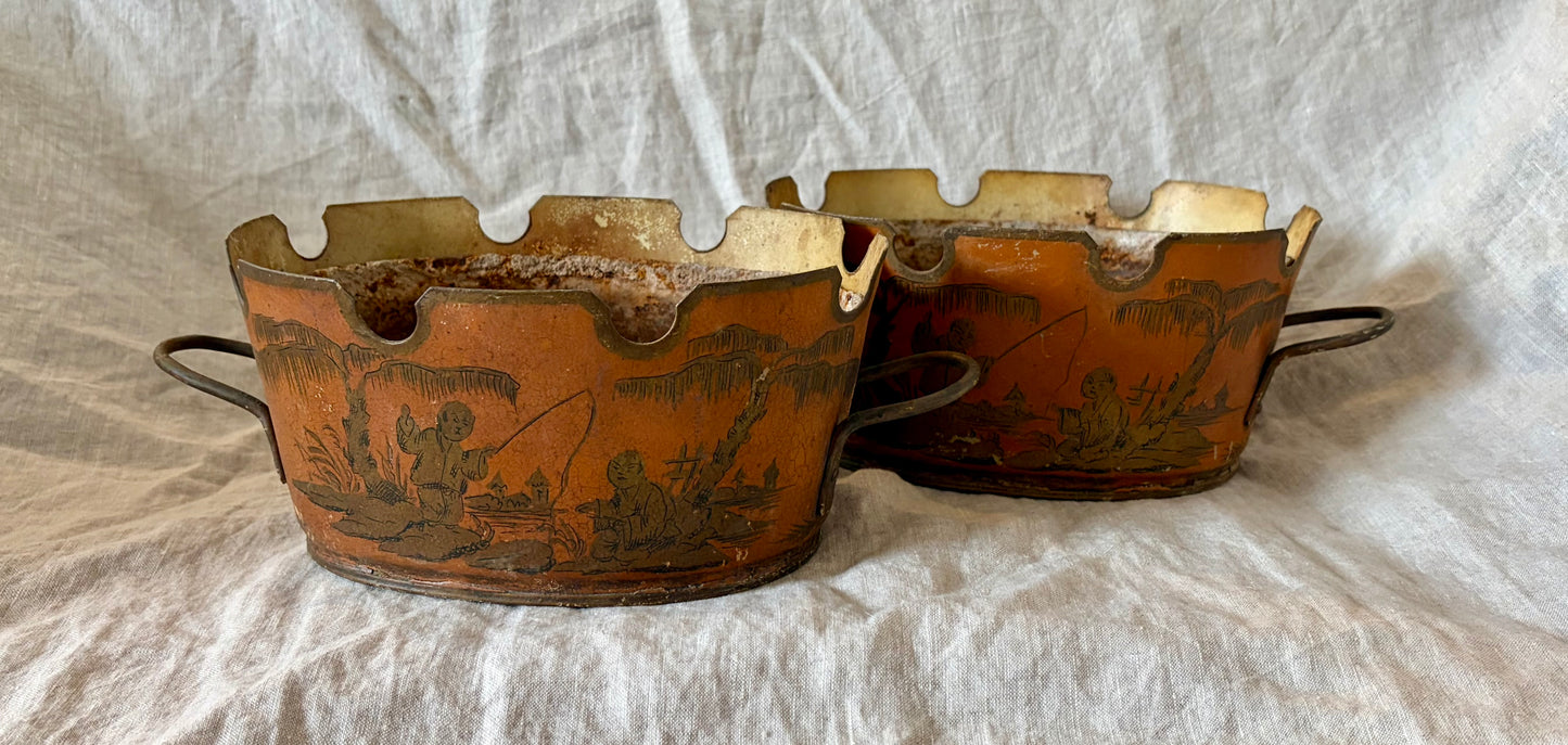 Pair of early 20th Century French Monteith Cachepots With Liners