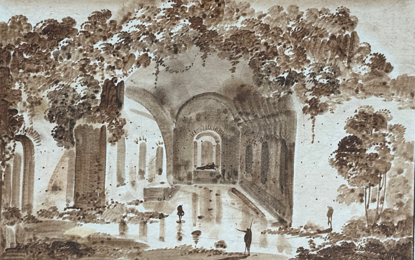 Set of Four Grand Tour Grisaille Watercolors of Rome