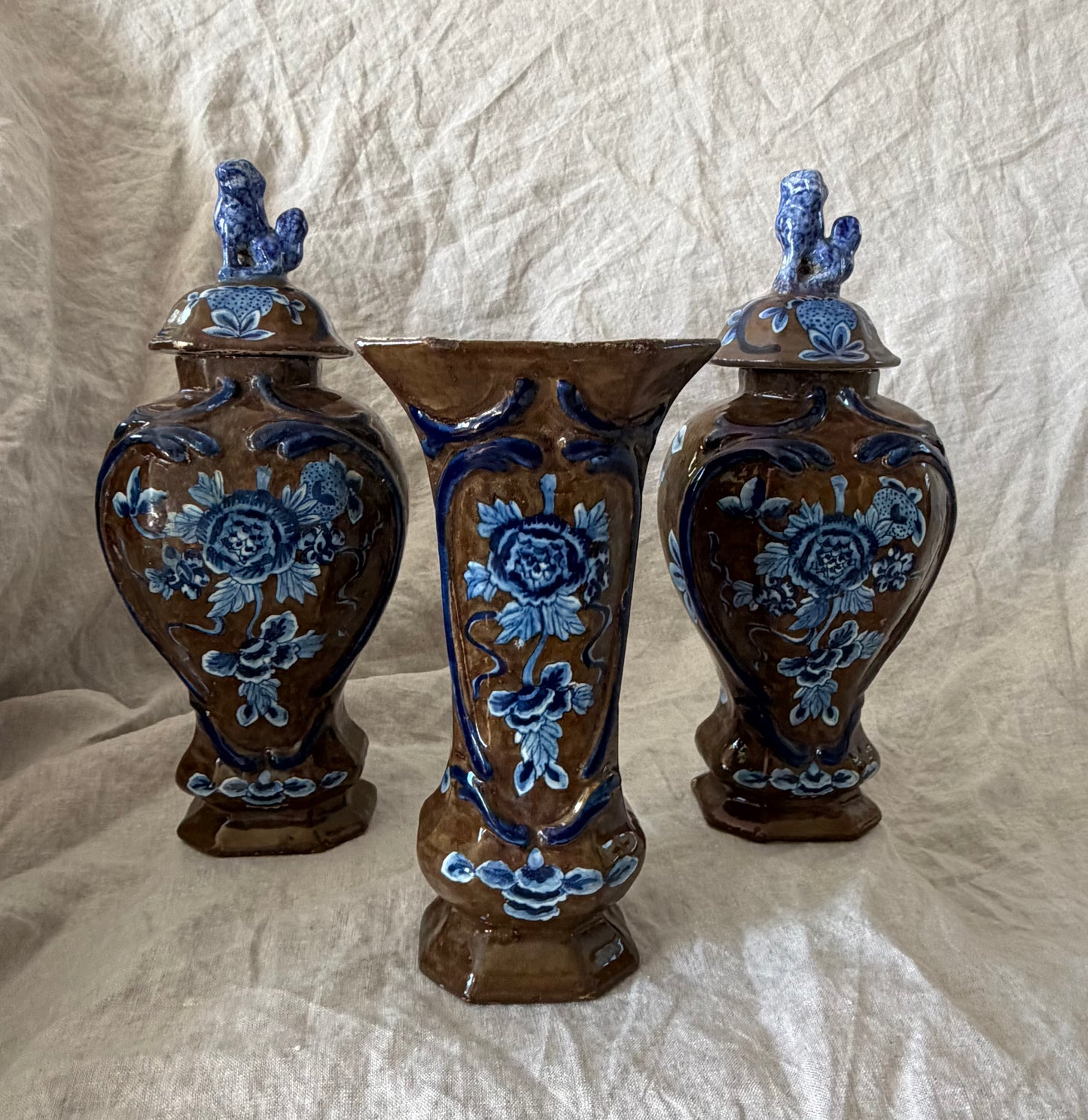 Fabulous 18th Century Delft Garniture Set by