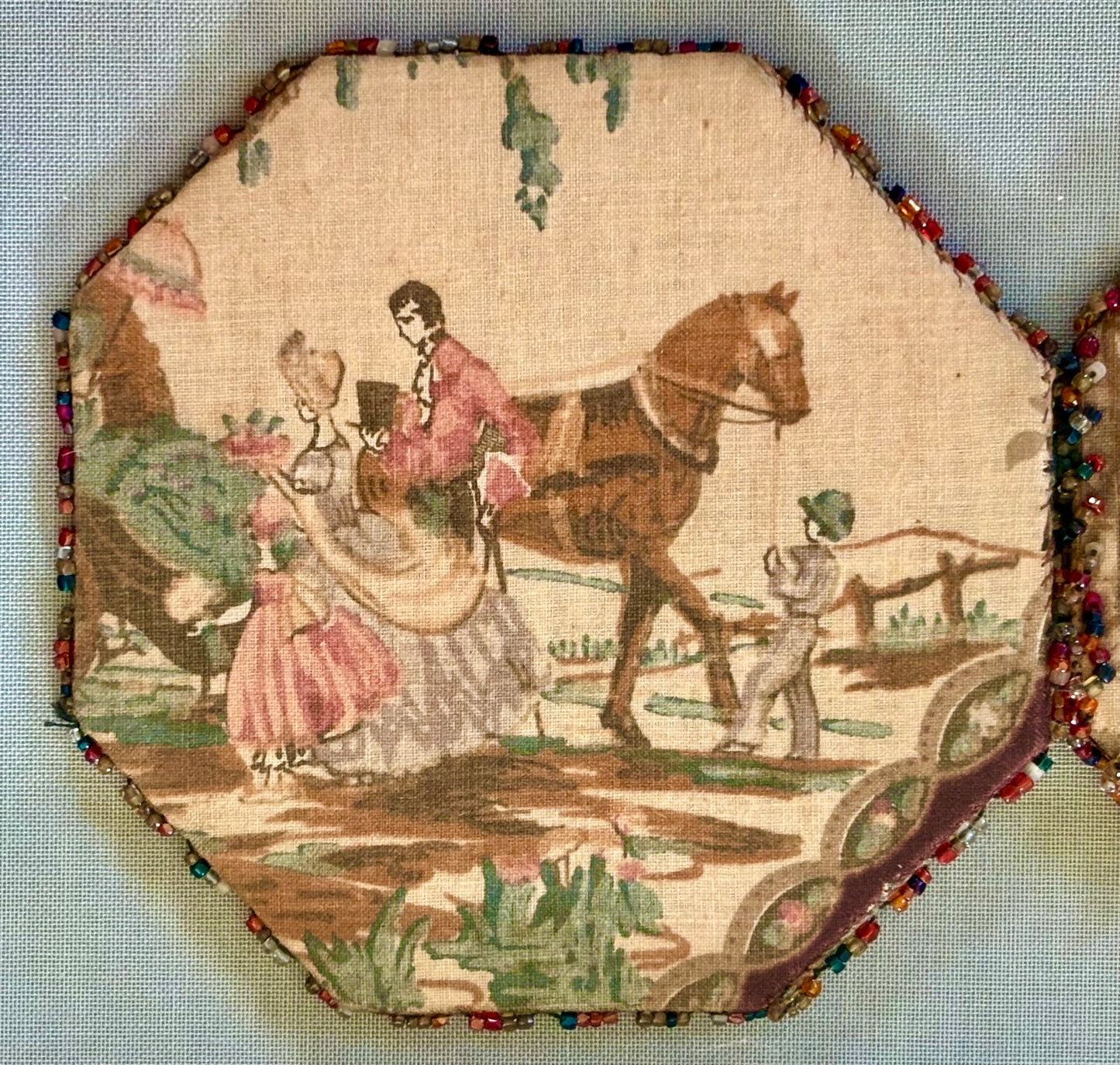 Victorian Silk Toile Needle Case in a Contemporary Shadow Box Frame