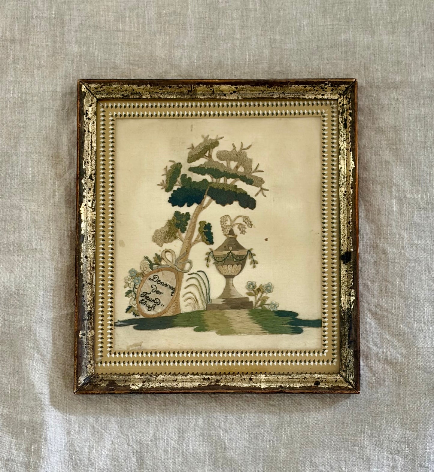 Late 18th Century Wool on Silk German Memorial Needlework