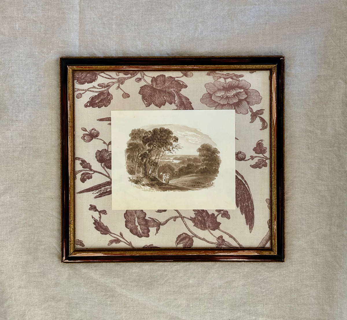 Mid-19th Century Signed English Sepia Landscape with Figures