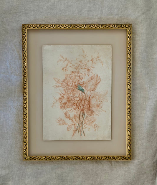 18th Century Sanguine Drawing of a Flower Bouquet