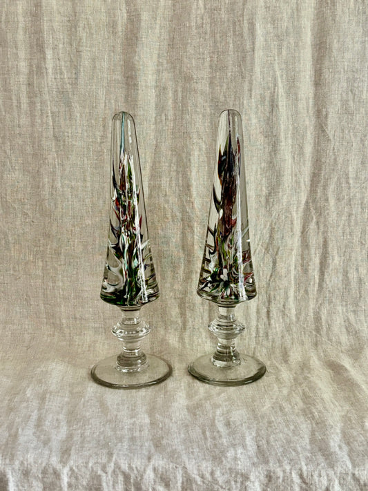 Pair of 18th Century Sulphur Glass Wig Stands in Obelisk Form